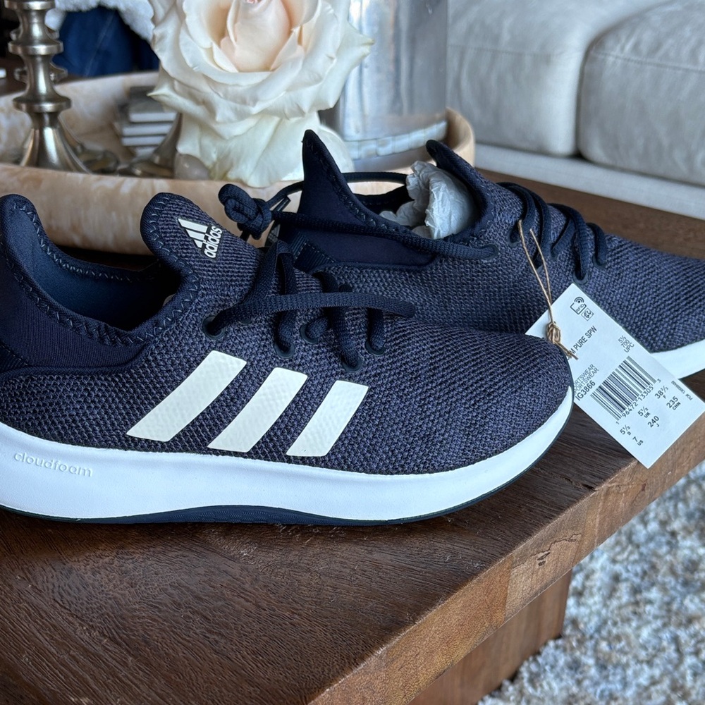Adidas Dark Blue Cloudfoam Shoes with White Accents